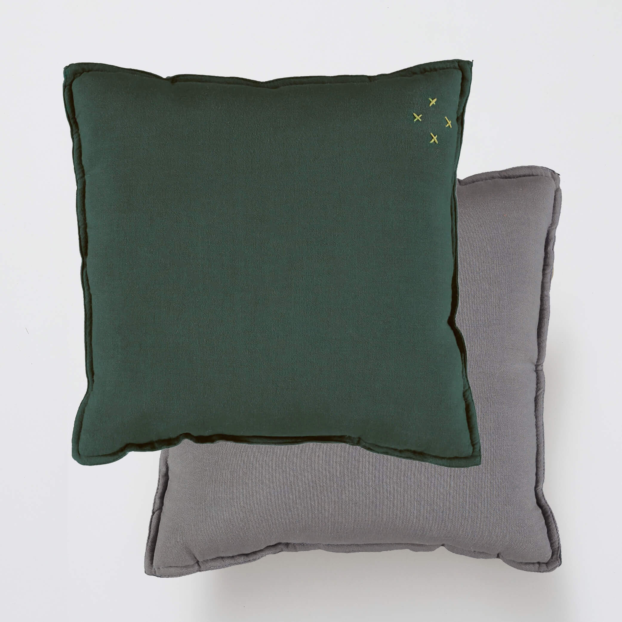 Camomile Padded Cushion - Dark Green and Grey