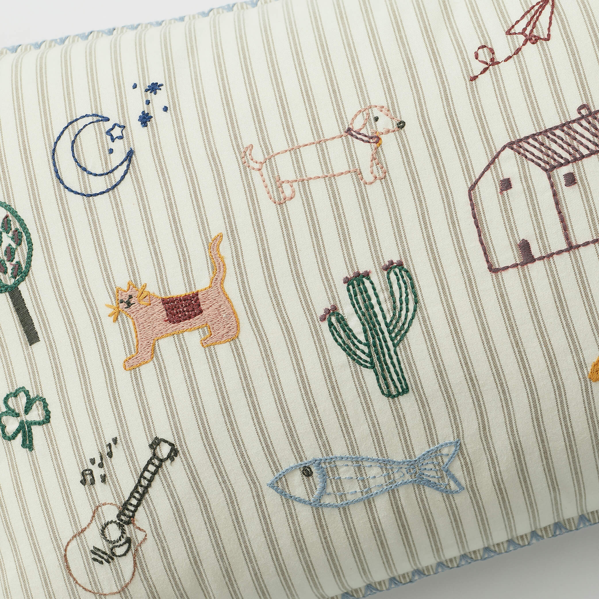 Embroidered Ticking Stripe Cushion