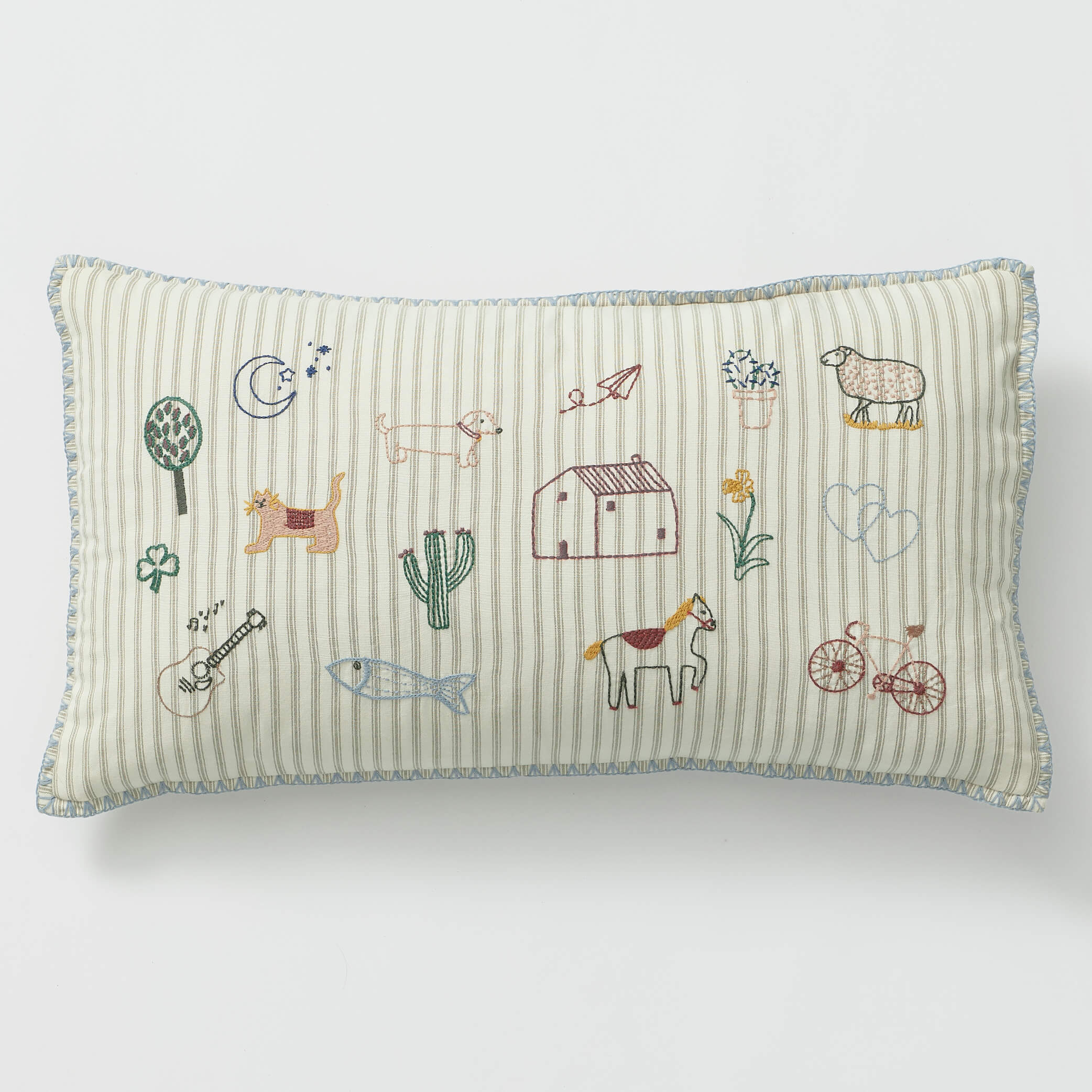 Embroidered Ticking Stripe Cushion