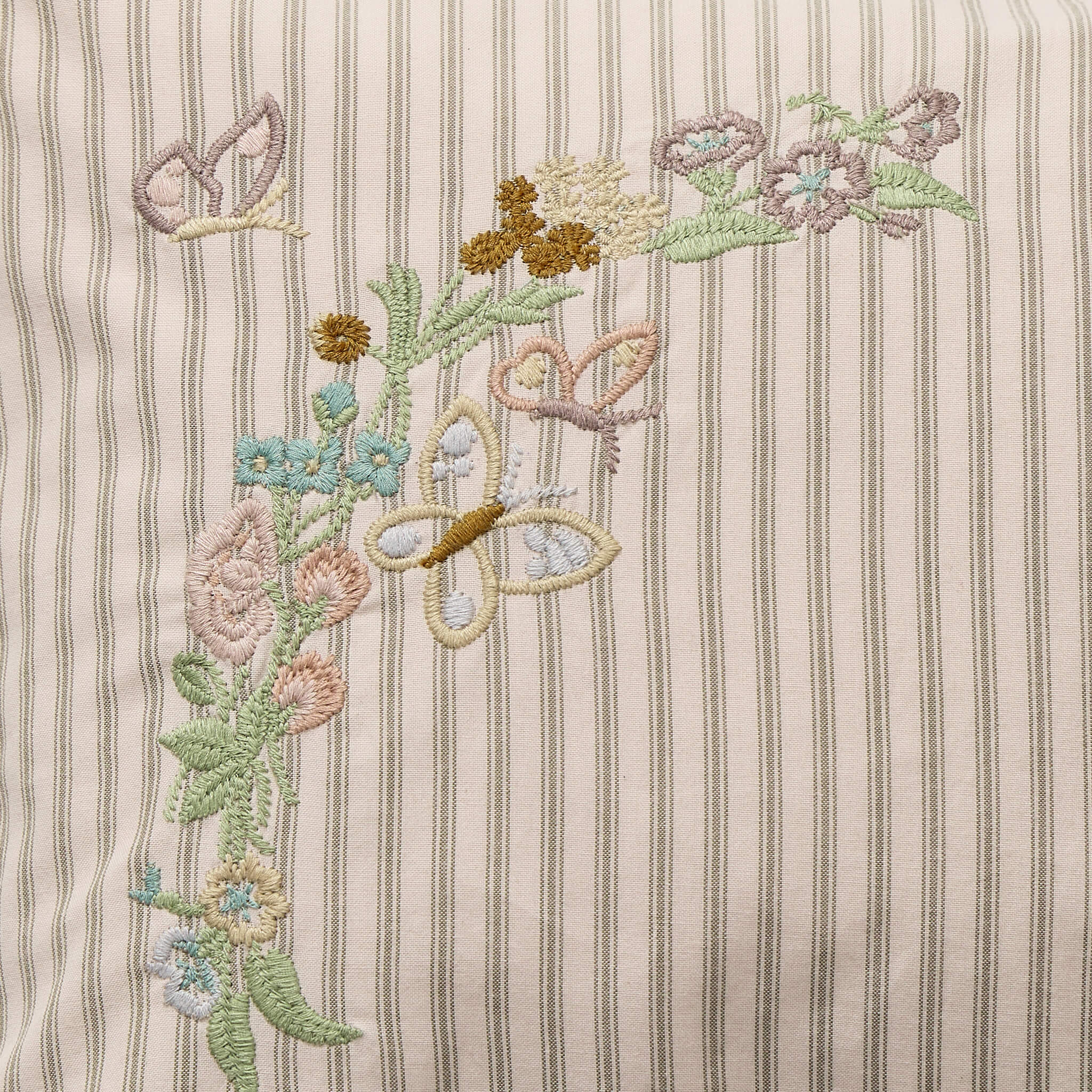 Embroidered Pink Ticking Stripe Cushion