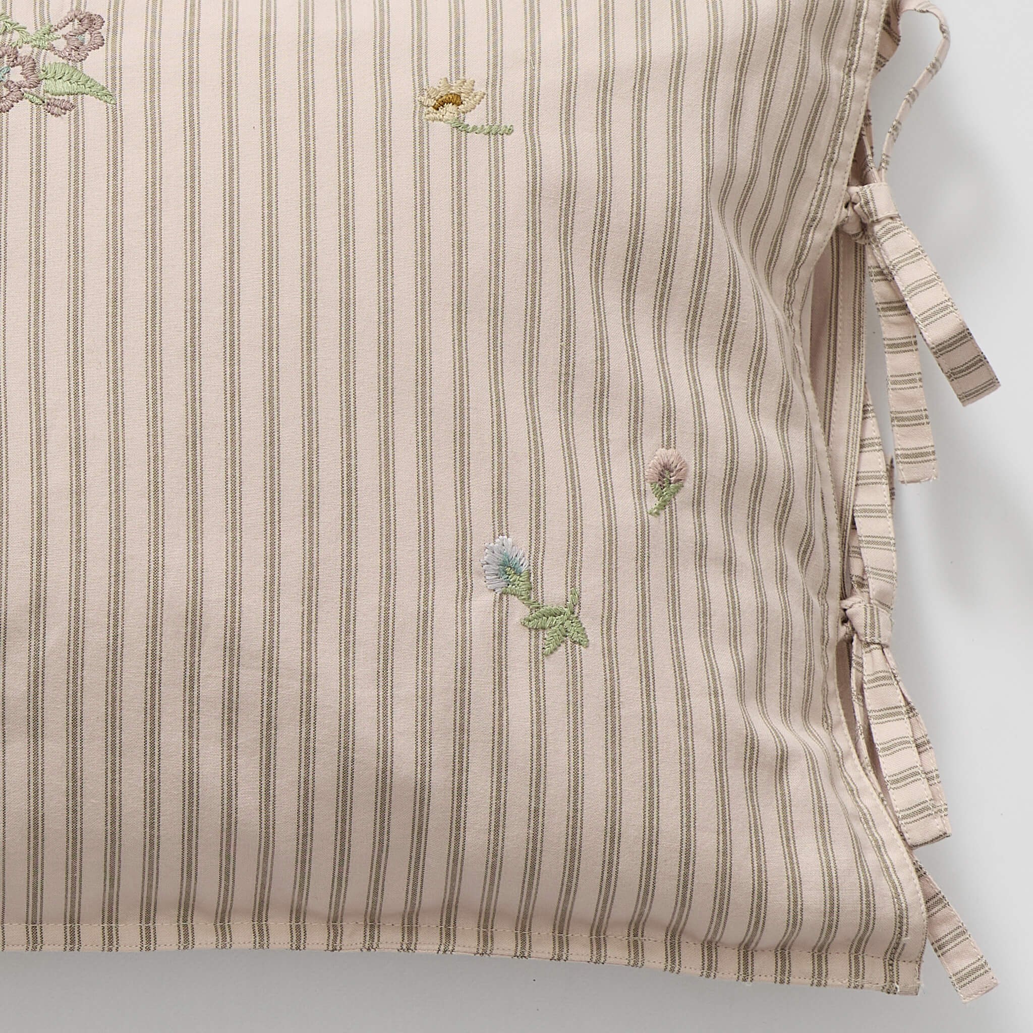 Embroidered Pink Ticking Stripe Cushion