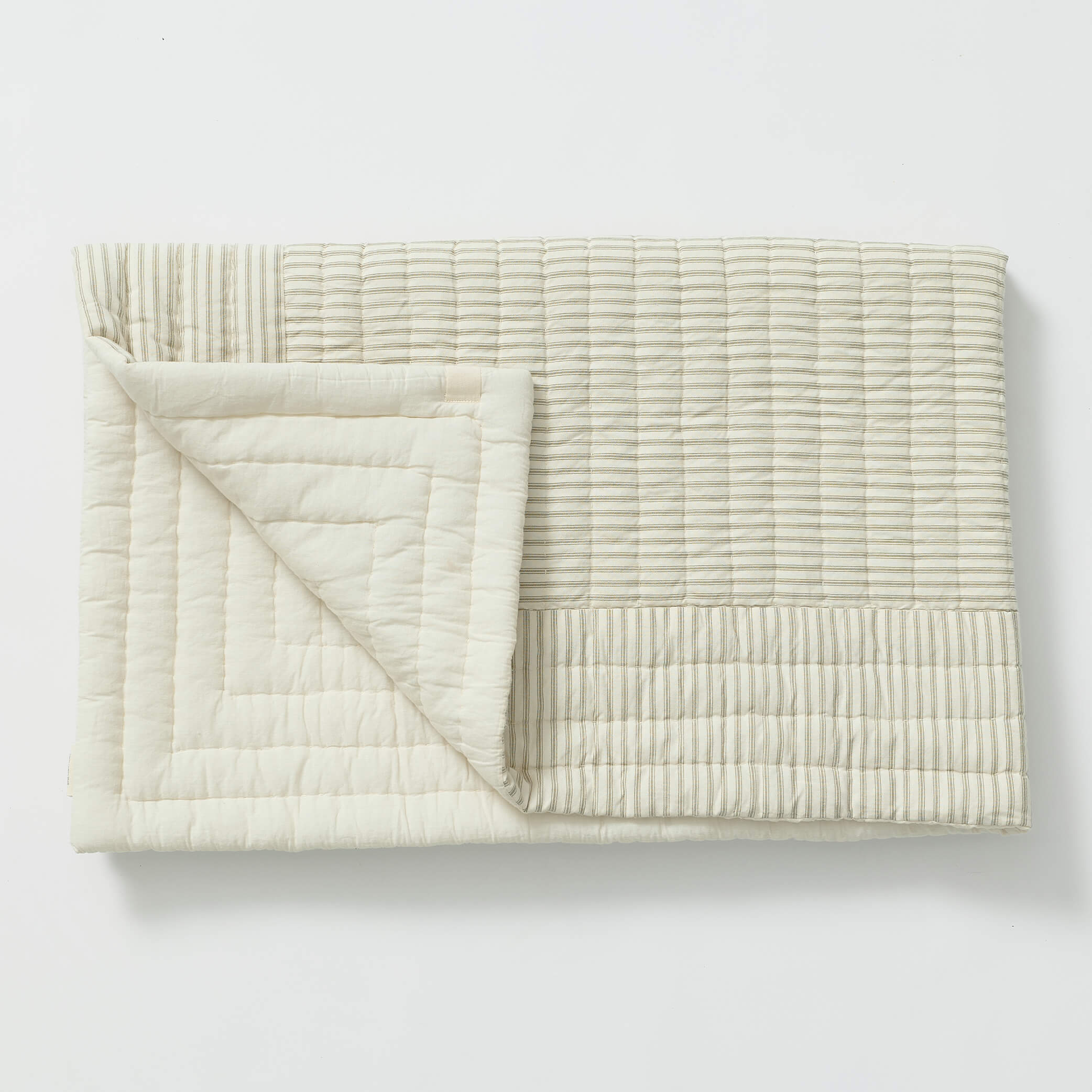 Cot Quilt - Ticking Stripe French Grey