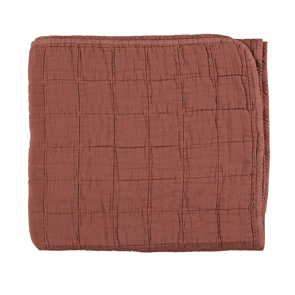 Square Quilted Gauze Blanket - Single size Deep Clay