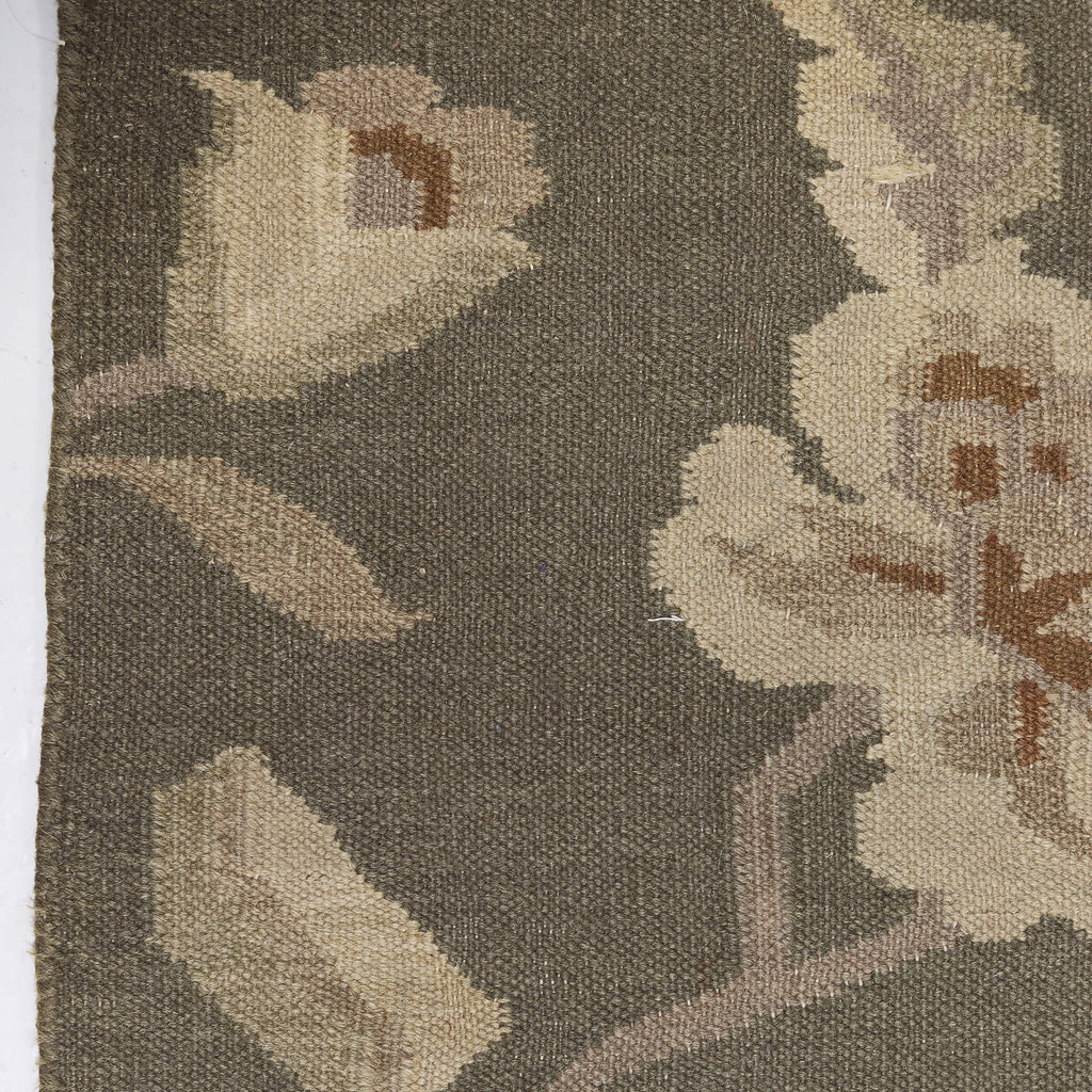 Khaki Floral Swedish Flat Wool Weave  - W96cm x L144cm