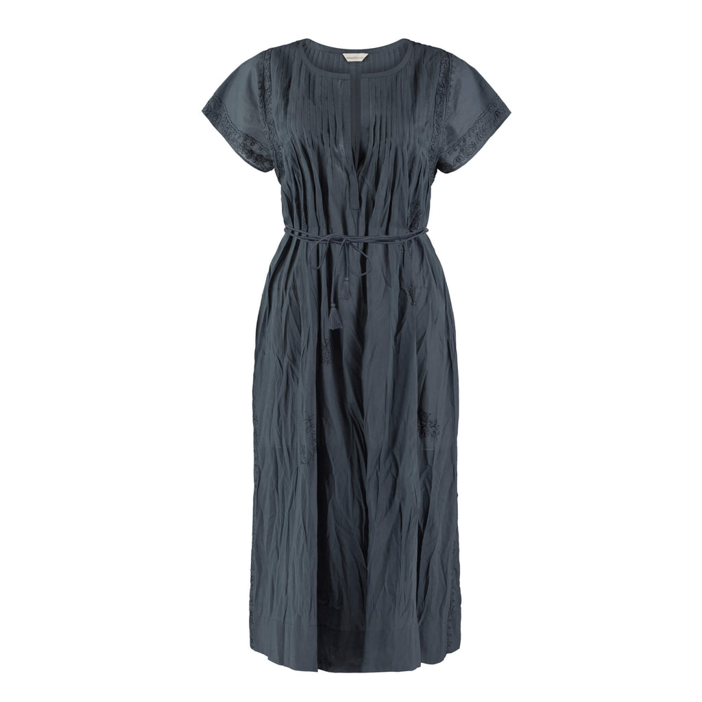 Pin Tuck Cotton Voile Dress in Ink