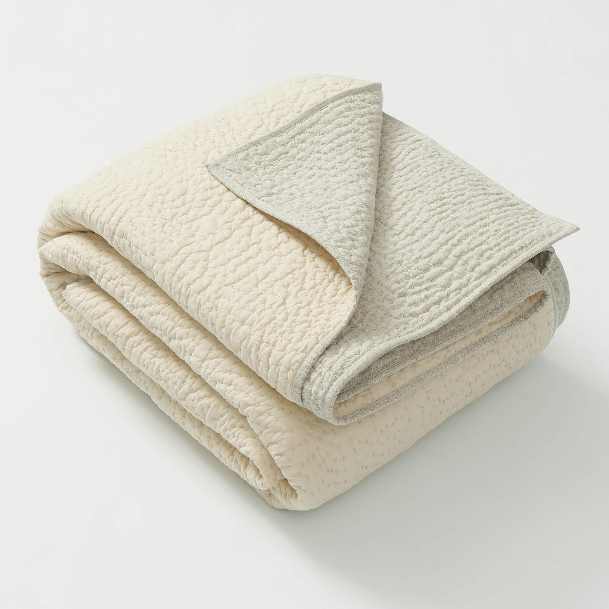 Natural Linen Reversible Kantha Blanket