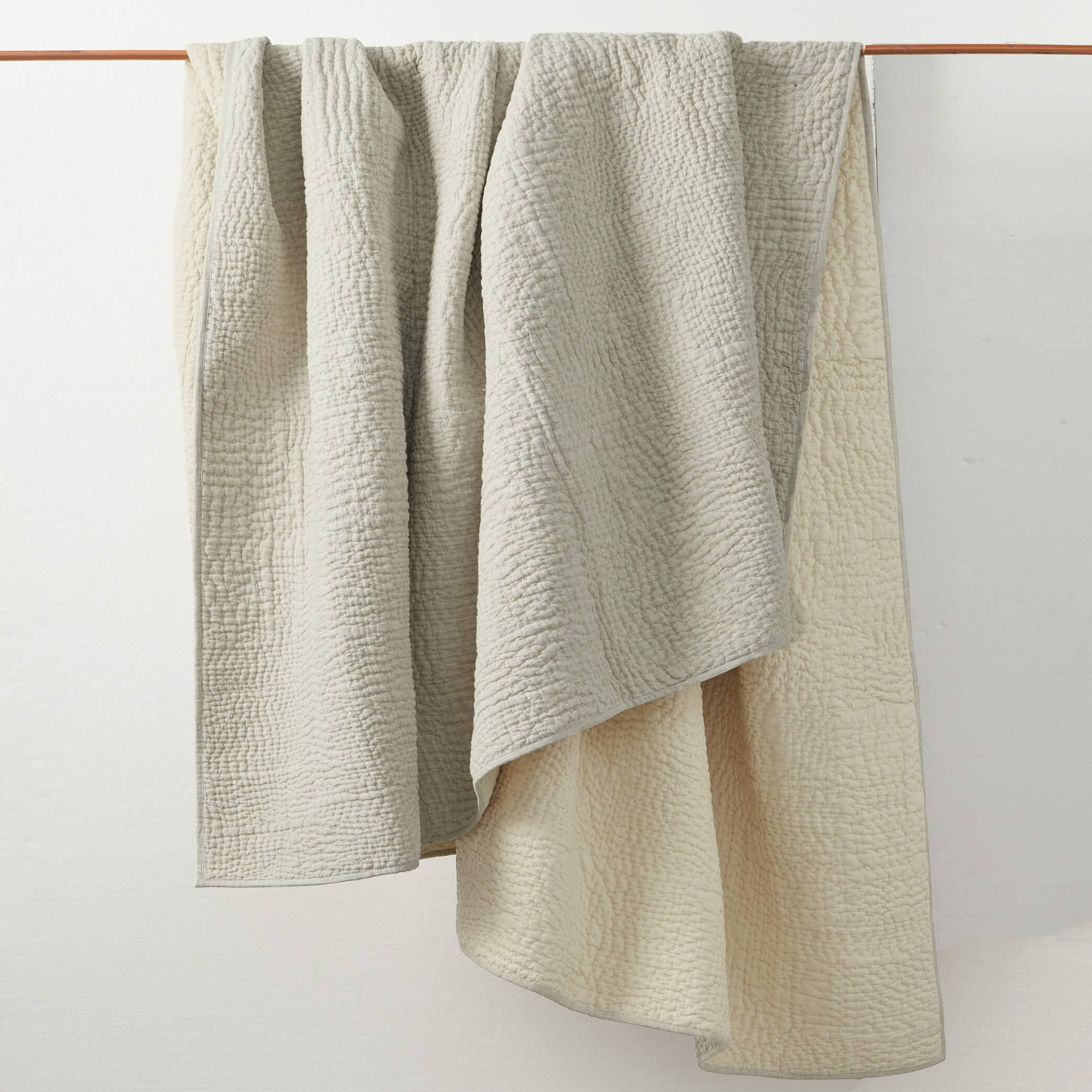 Natural Linen Reversible Kantha Blanket