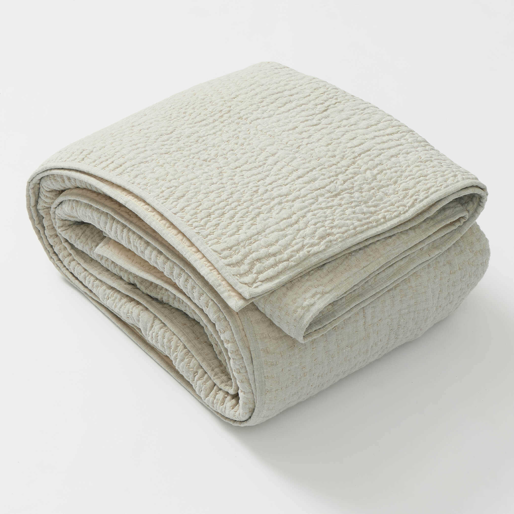 Natural Linen Reversible Kantha Blanket