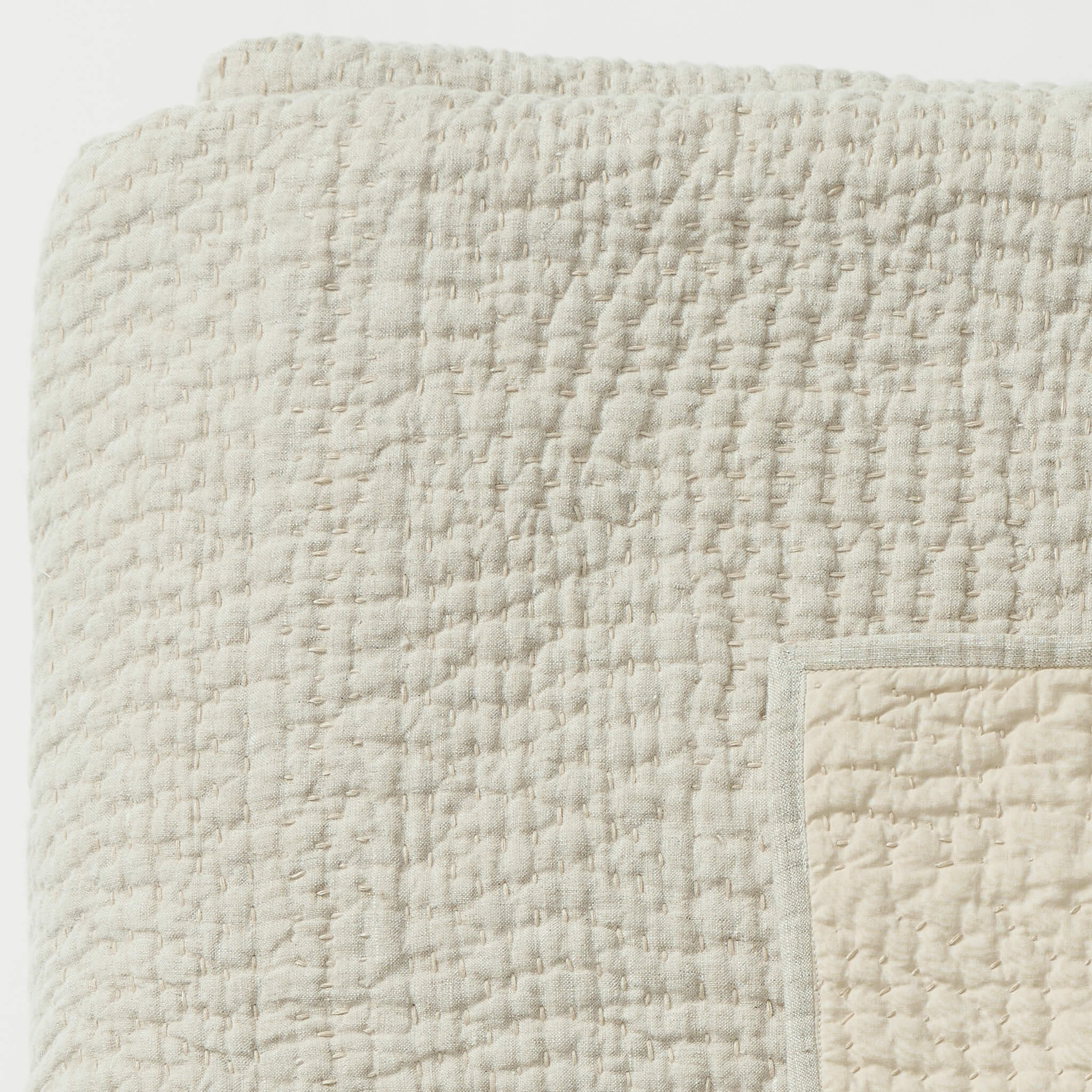 Natural Linen Reversible Kantha Blanket
