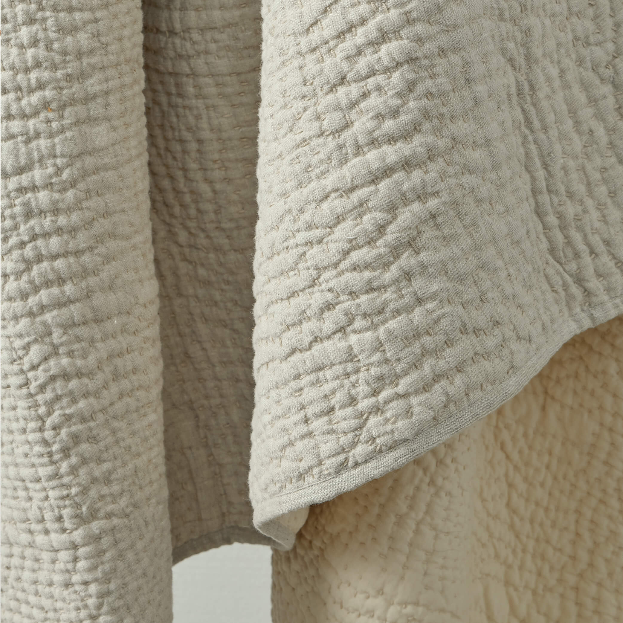 Natural Linen Reversible Kantha Blanket