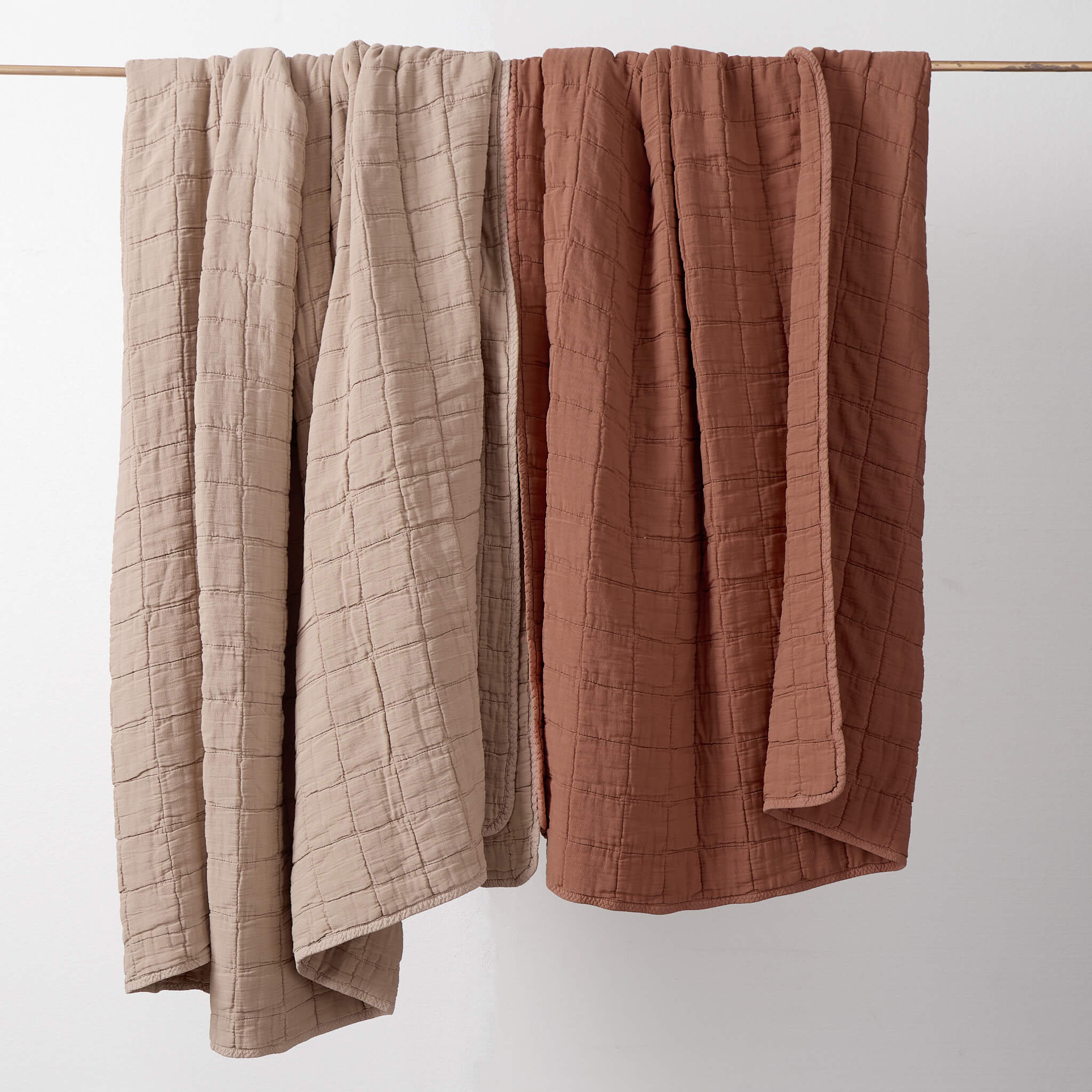 Square Quilted Gauze Blanket - Mink