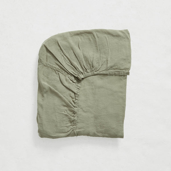 Washed Linen Cotton Fitted Sheet  - Olive