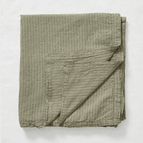 Washed Linen Cotton Ticking Stripe Tablecloth  - Olive