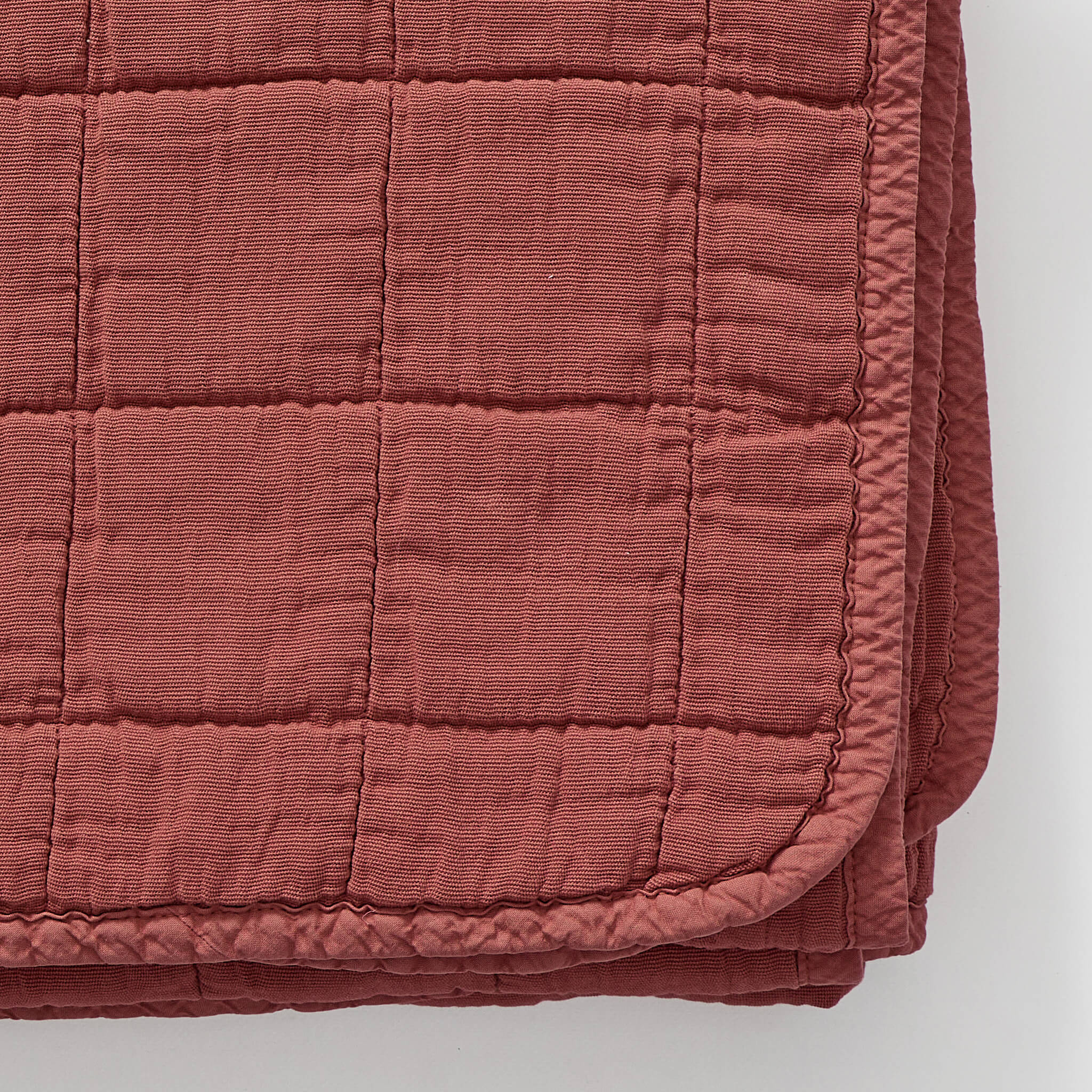 Square Quilted Gauze Blanket - Rust Red