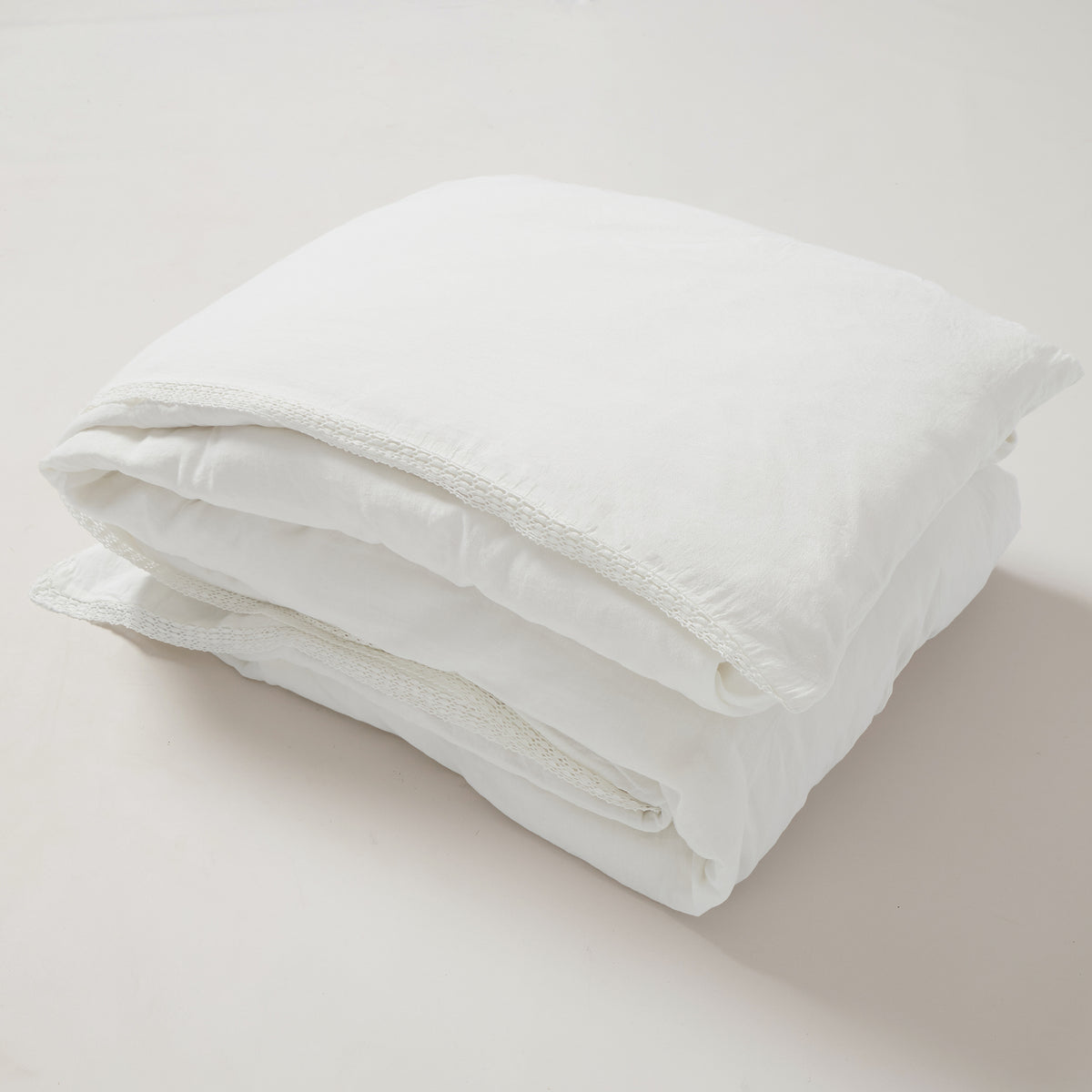 Washed Linen Cotton Duvet Cover with Lace Edge - White