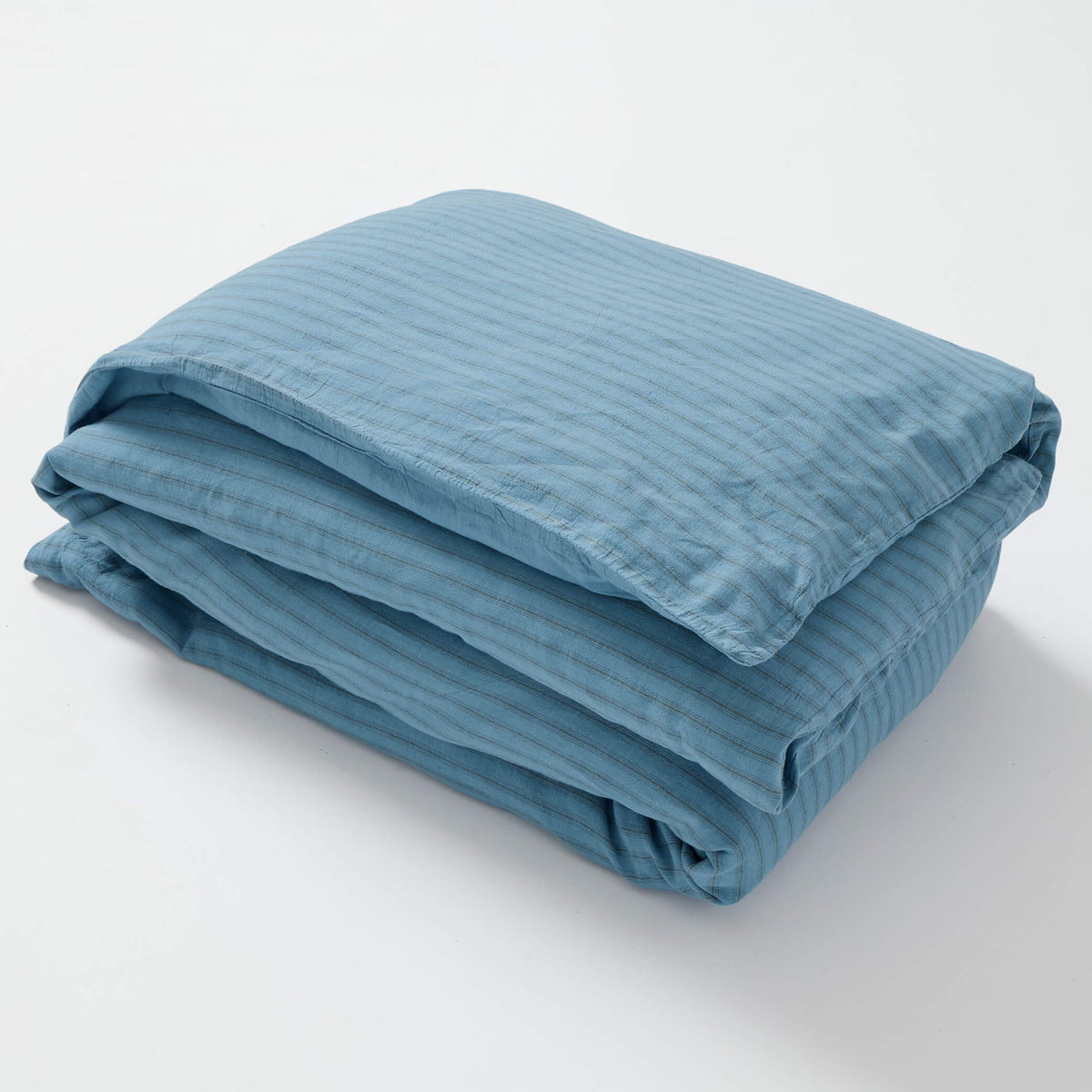 Washed Linen Cotton Ticking Stripe Duvet Cover - Airforce Blue