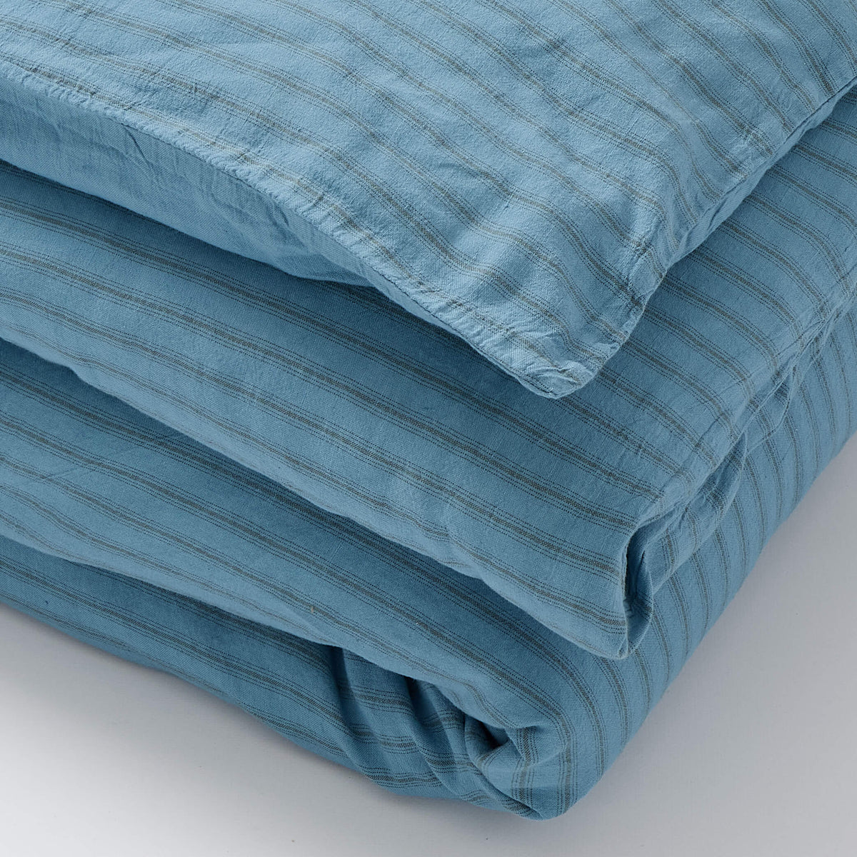 Washed Linen Cotton Ticking Stripe Duvet Cover - Airforce Blue