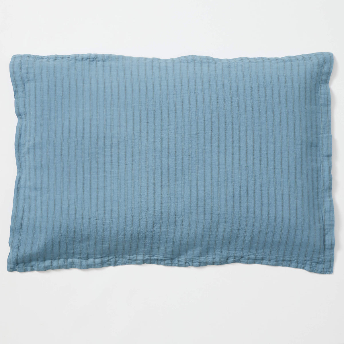 Washed Linen Cotton Ticking Stripe Pillowcase - Airforce Blue