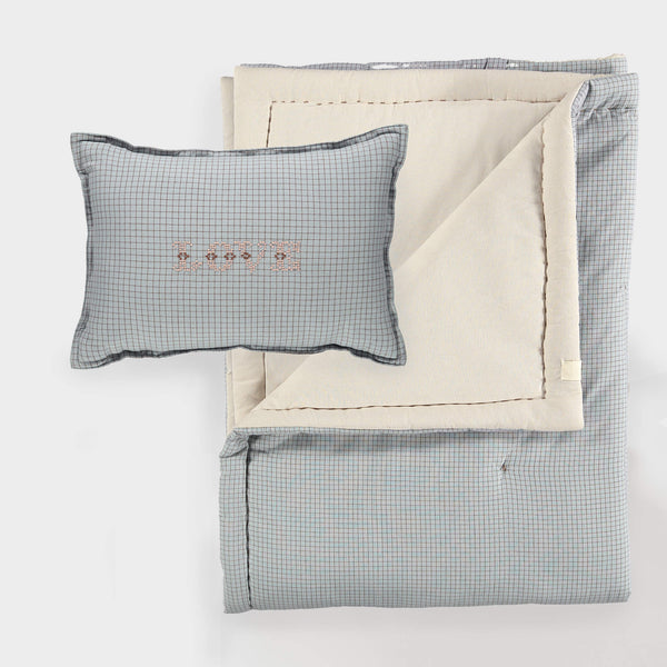 Light Blue check baby cot gift set