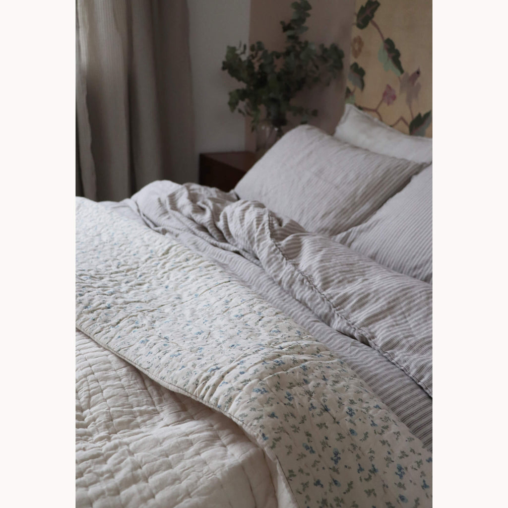 Washed Linen Cotton Ticking Stripe Duvet Cover - Mineral