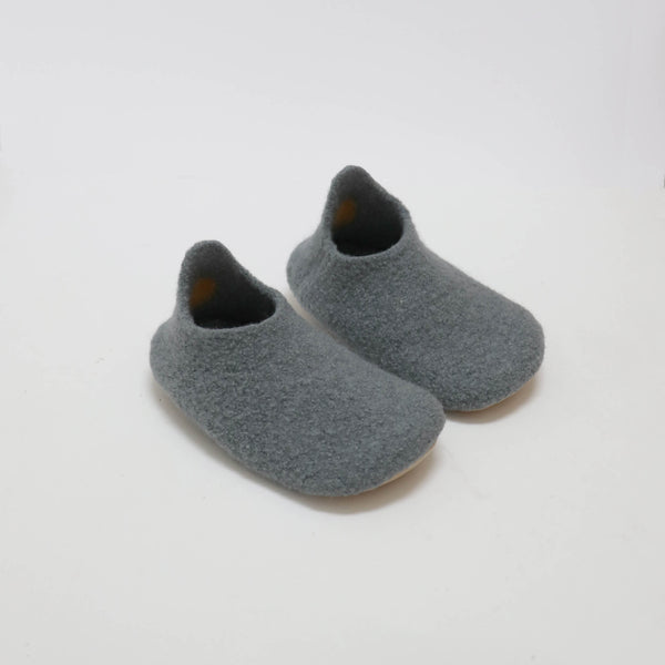 Kids Merino Wool Slippers - Grey Blue