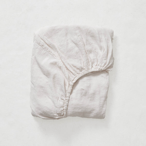 Washed Linen Cotton Fitted Sheet  - Chalk