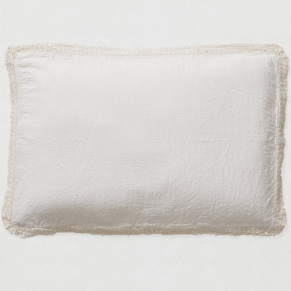 Washed Linen Cotton  Oxford Pillowcase with Lace Edge - Chalk