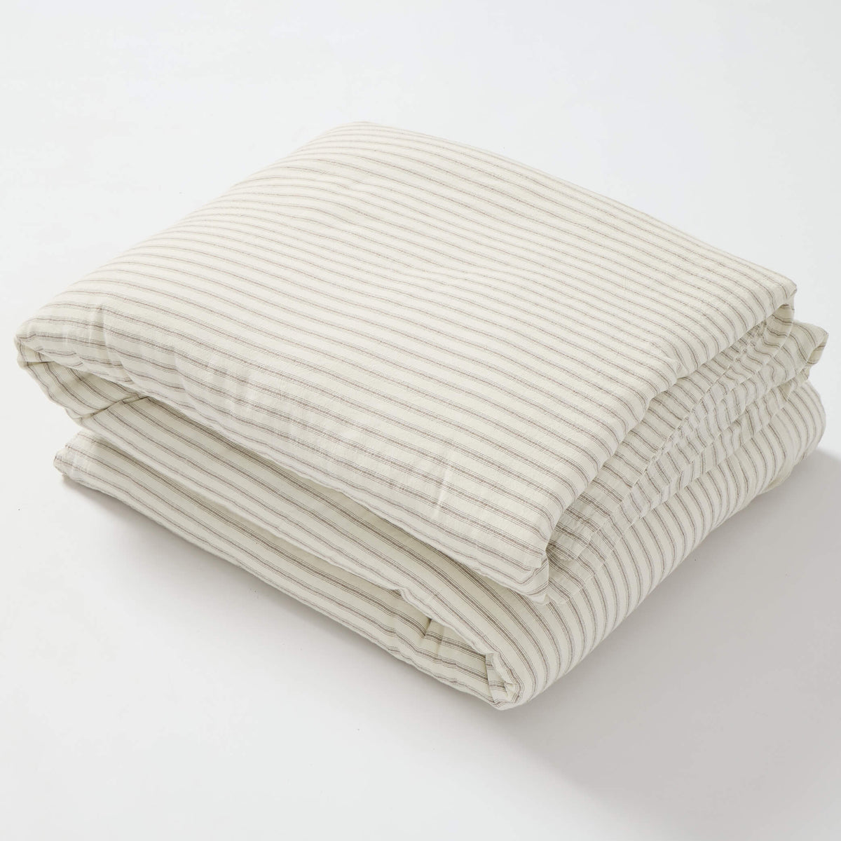 Washed Linen Cotton Ticking Stripe Duvet Cover - Chalk + Mouse