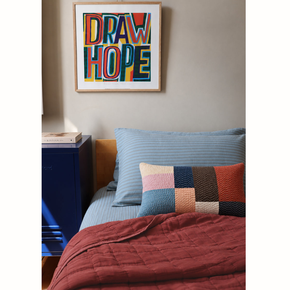 Square Quilted Cotton Gauze Blanket - Rust Red