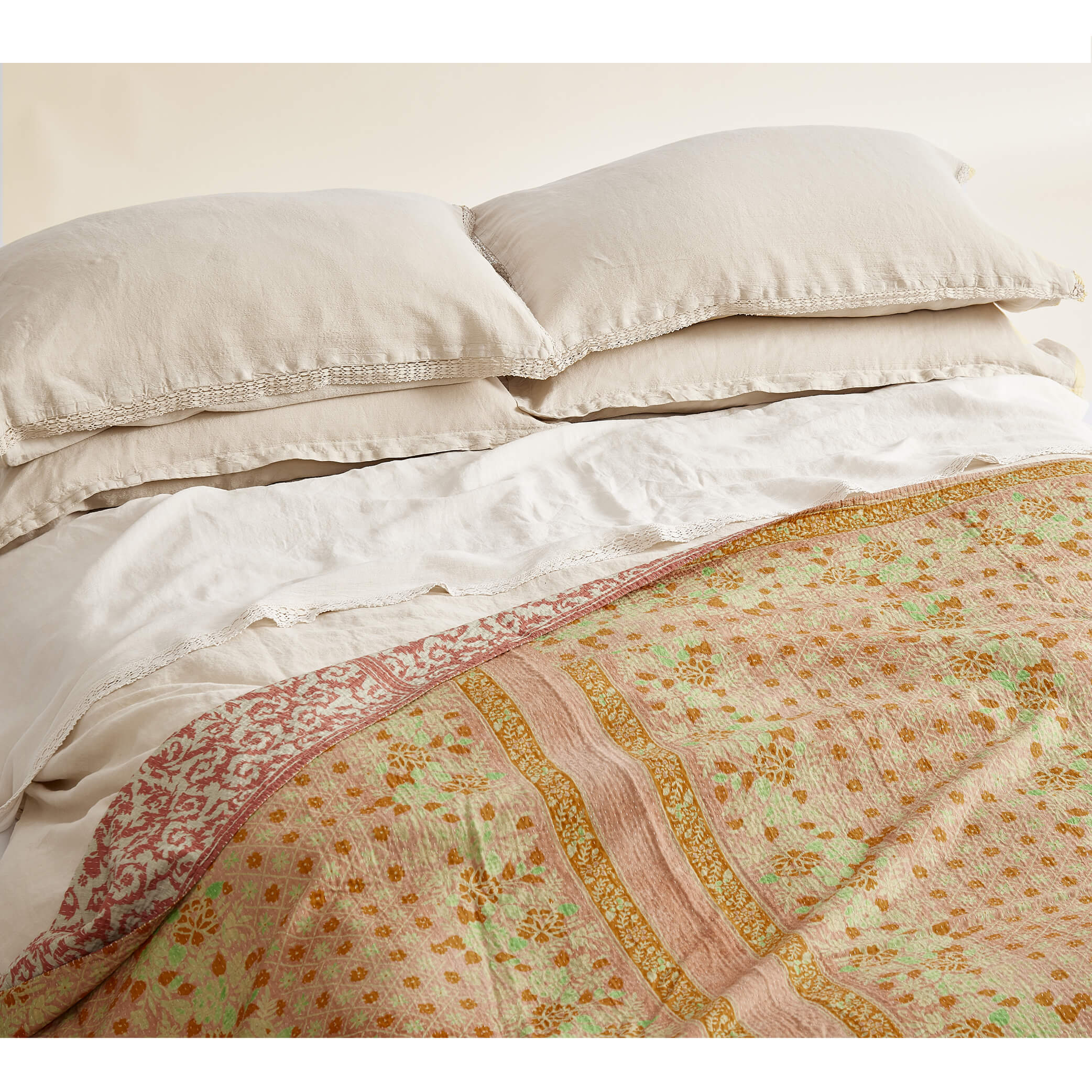 Kantha floral reversible throw