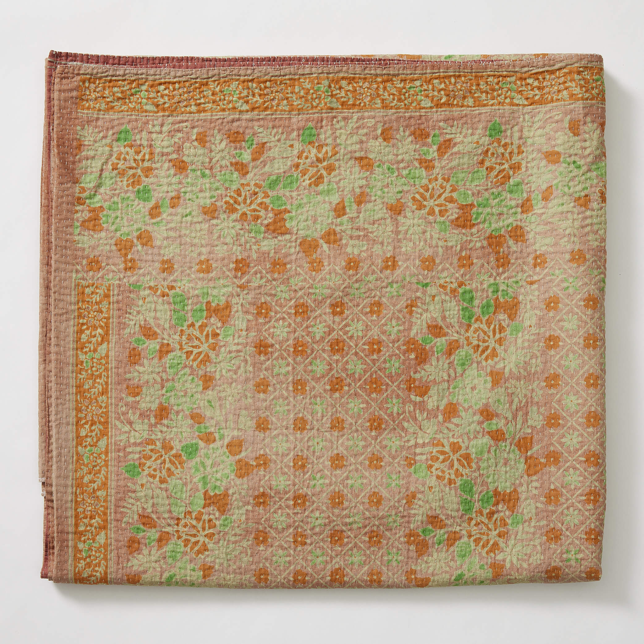 Kantha floral reversible throw