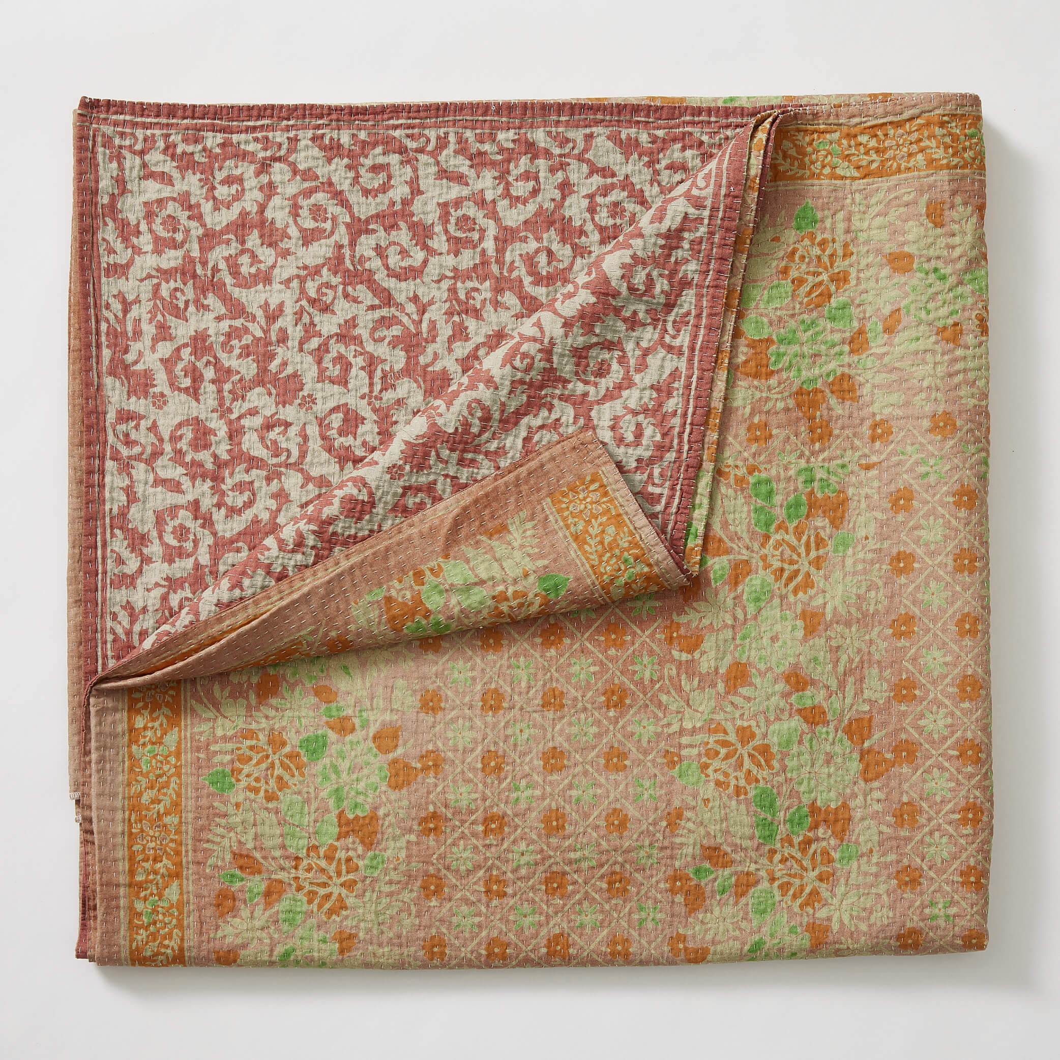 Kantha floral reversible throw