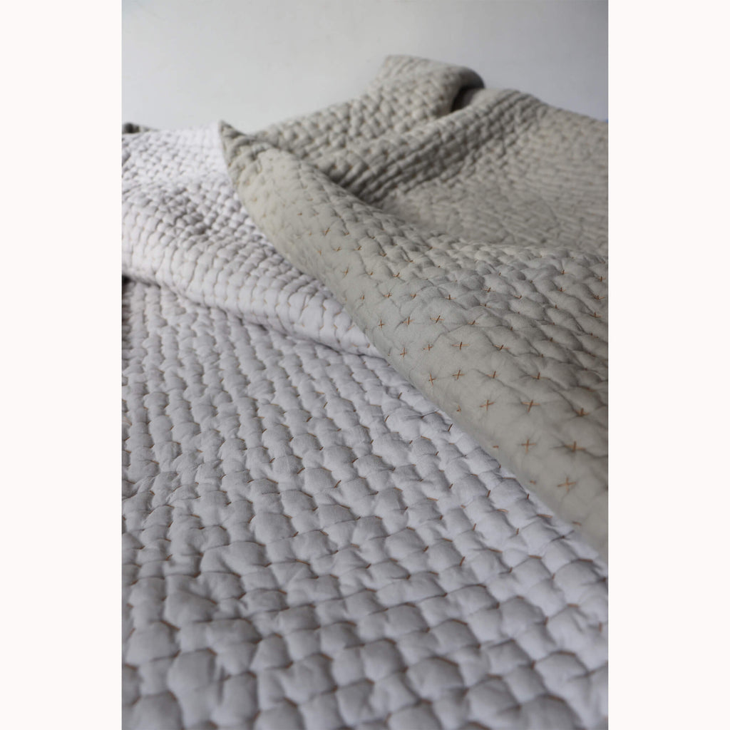 Kantha Cross Stitch Blanket - French Grey/Skylight