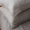 Washed Linen Cotton  Oxford Pillowcase with Lace Edge - Chalk