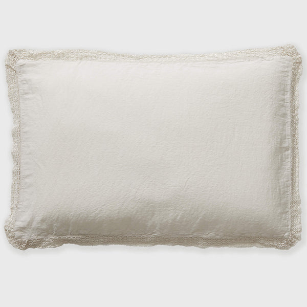 Washed Linen Cotton  Oxford Pillowcase with Lace Edge - Mineral