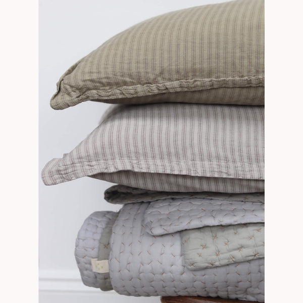 Washed Linen Cotton Ticking Stripe Pillowcase - Olive