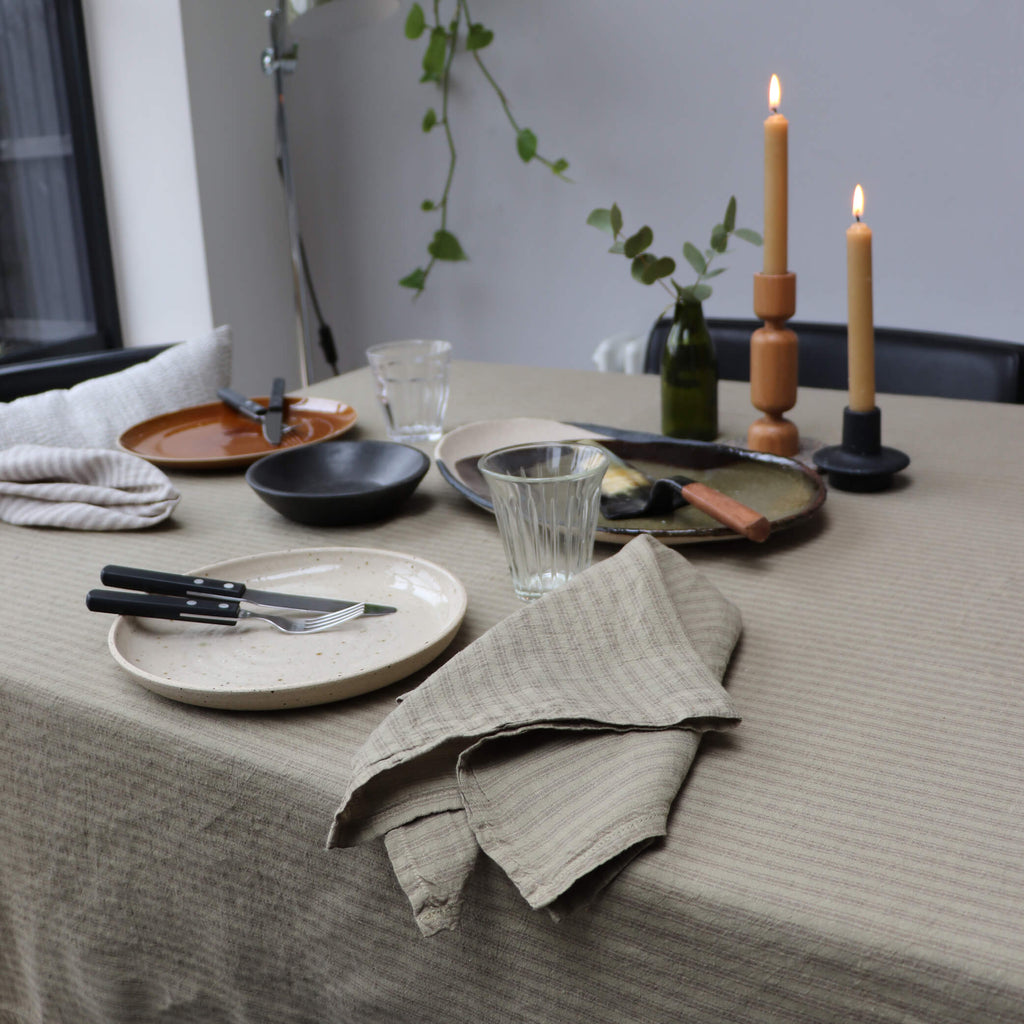 Washed Linen Cotton Ticking Stripe Napkin - Olive