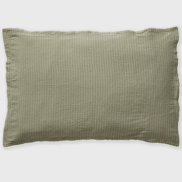 Washed Linen Cotton Ticking Stripe Pillowcase - Olive