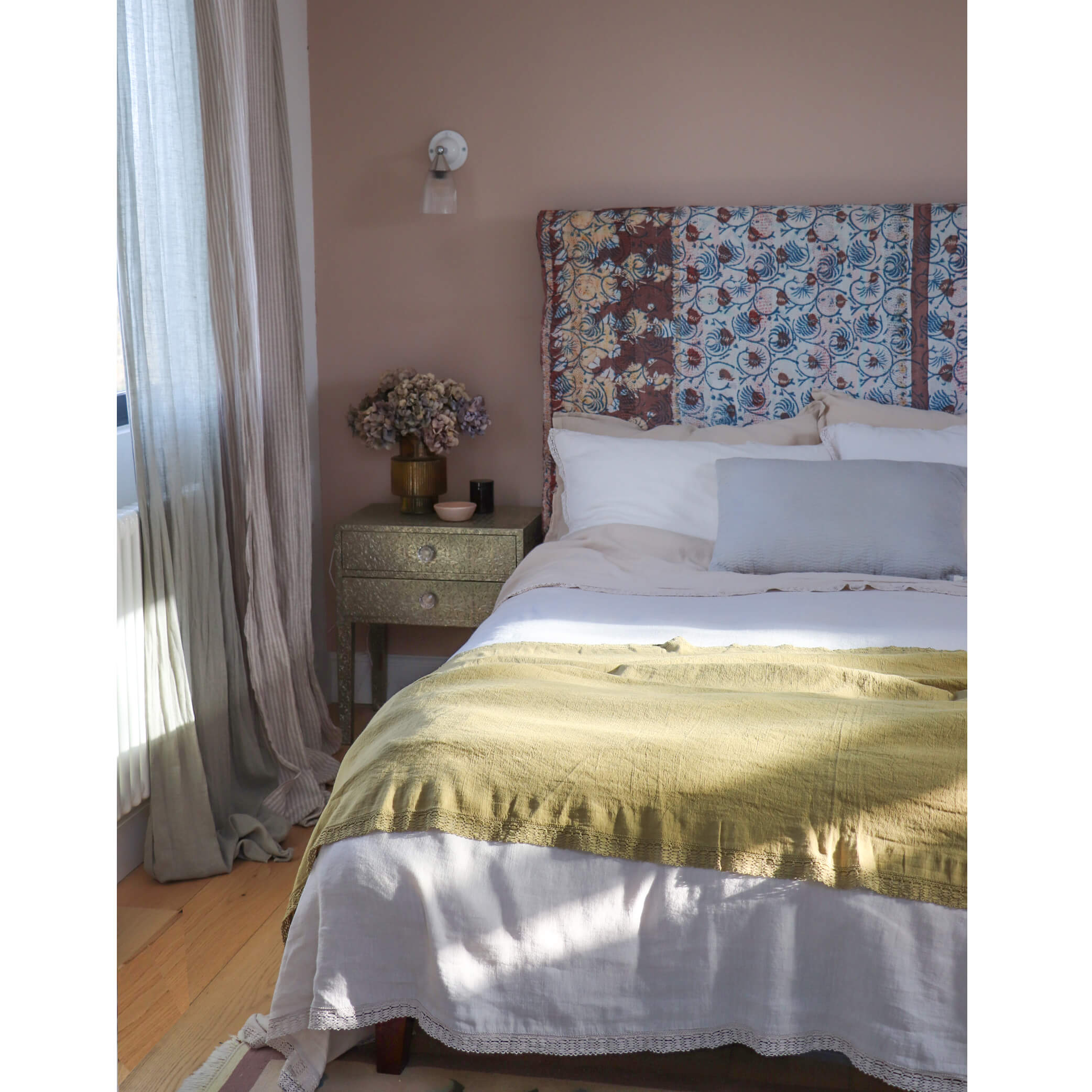 Washed Linen Cotton Duvet Cover with Lace Edge - Putty