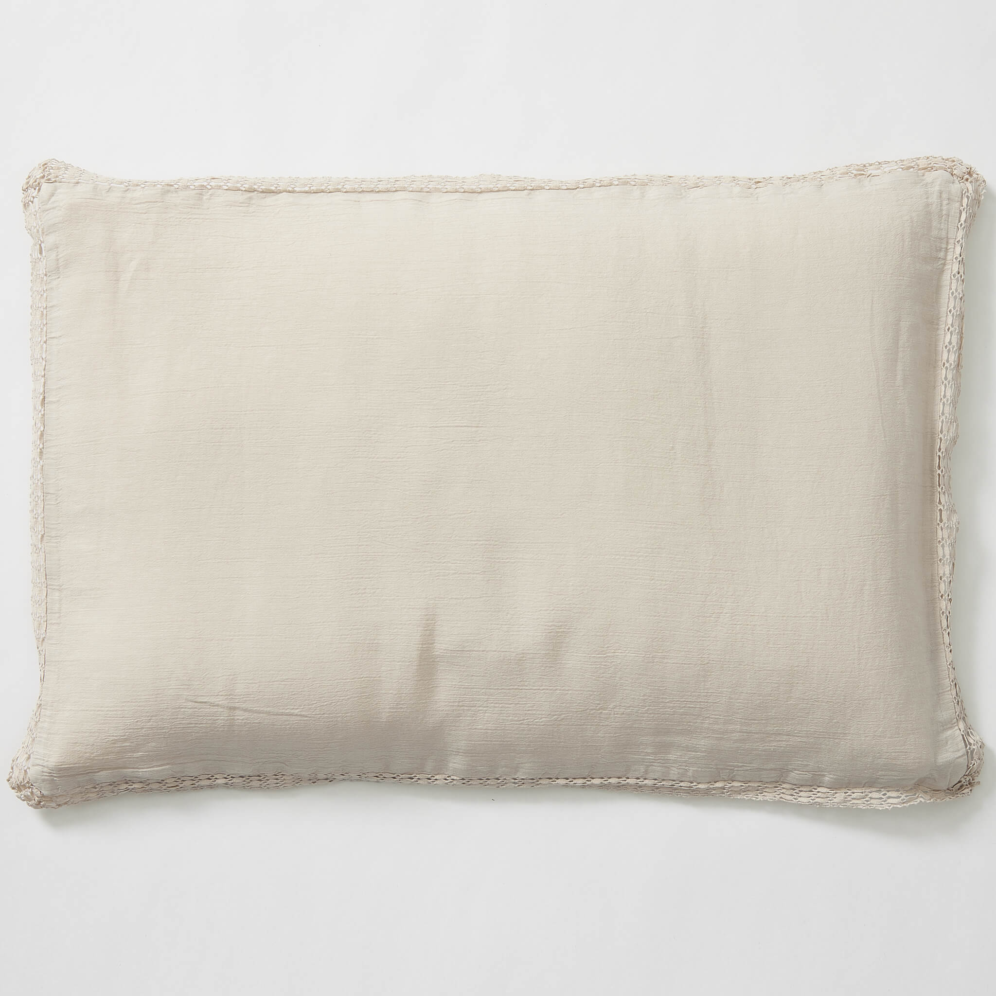 Washed Linen Cotton  Oxford Pillowcase with Lace Edge - Putty