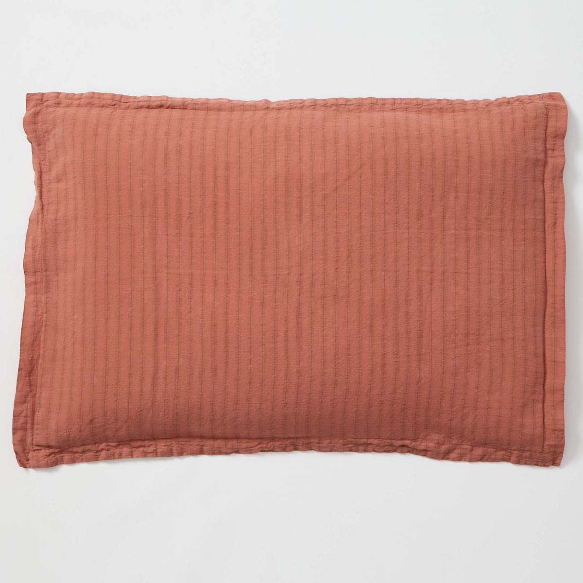 Washed Linen Cotton Ticking Stripe Pillowcase - Rust Red