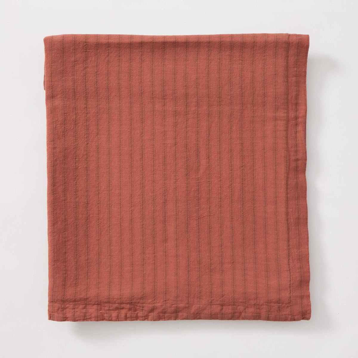 Washed Linen Cotton Ticking Stripe Tablecloth  - Red Rust