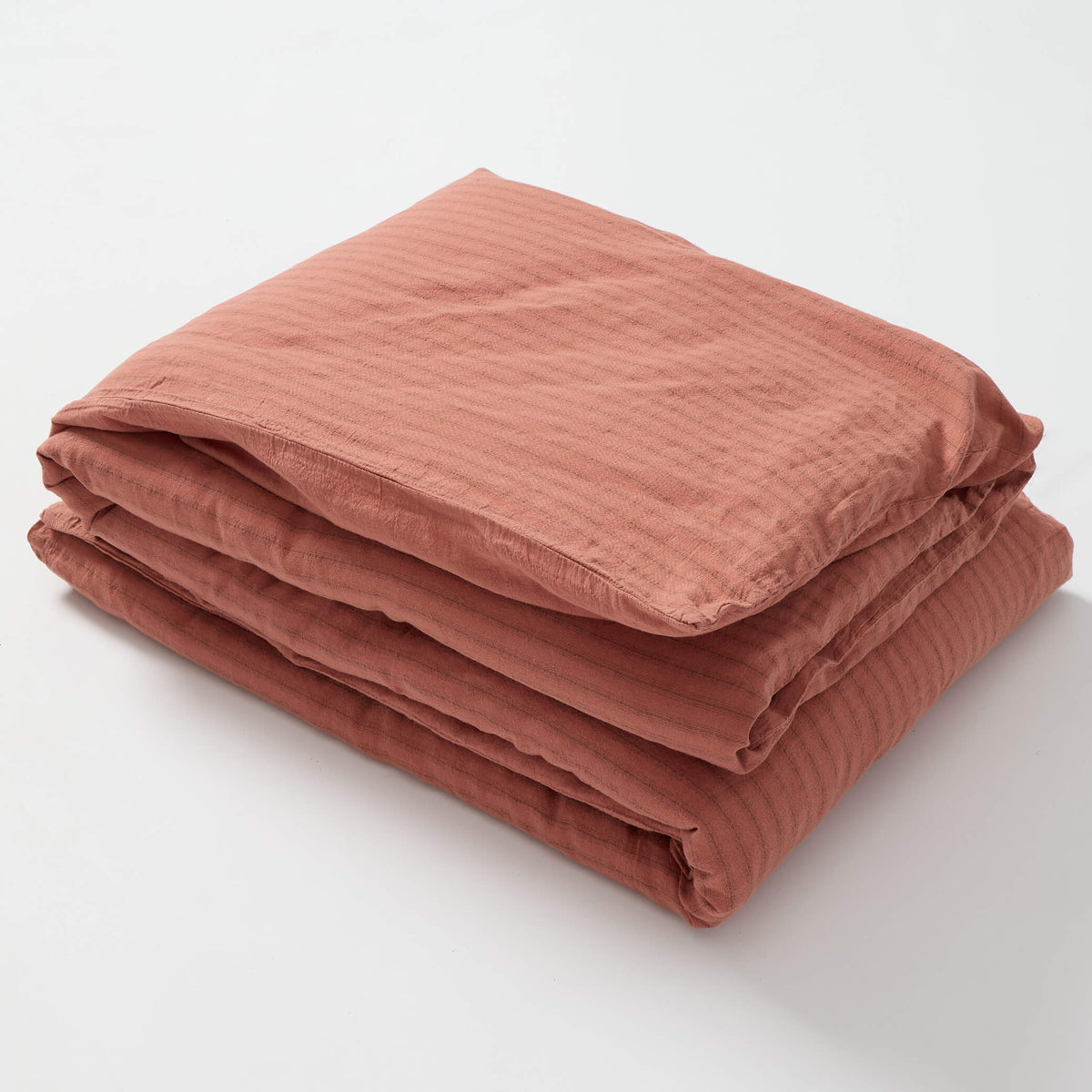Washed Linen Cotton Ticking Stripe Duvet Cover - Red Rust