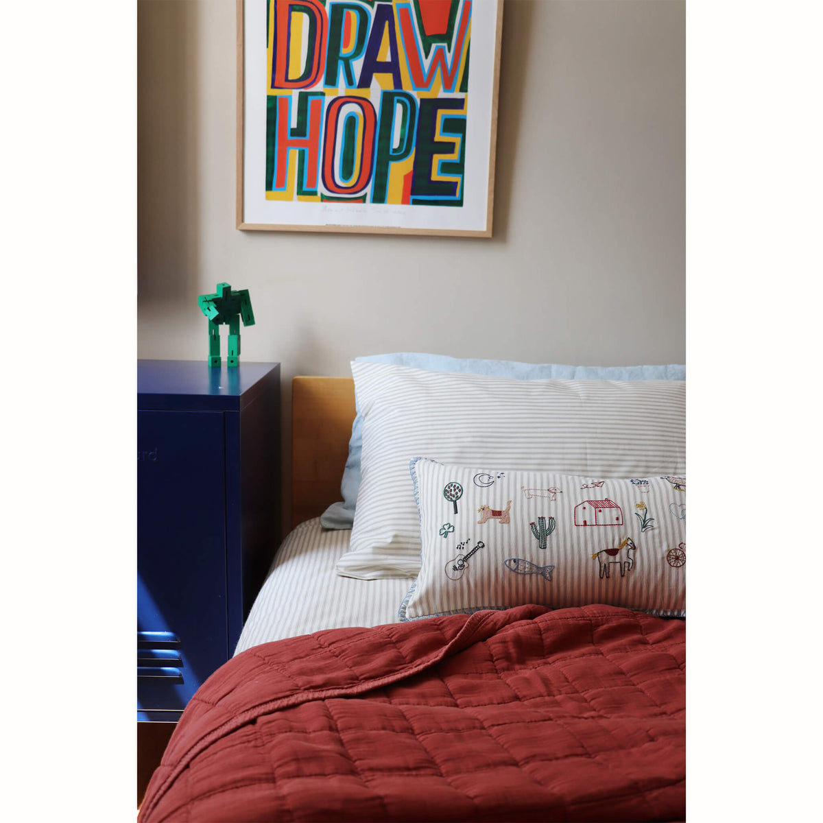 Embroidered Ticking Stripe Cushion