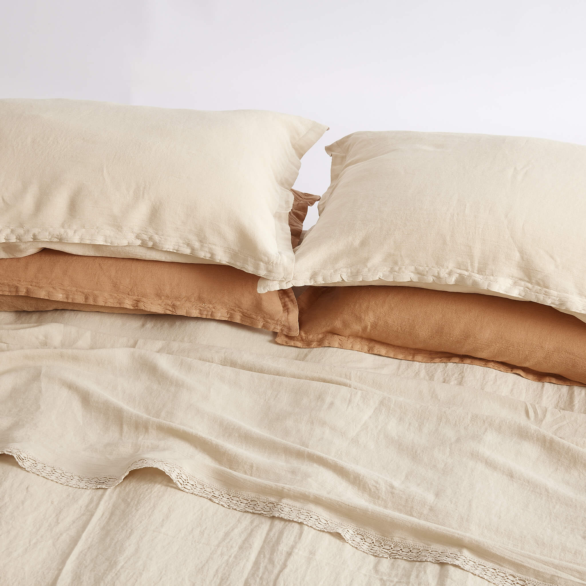 Washed Linen Cotton Oxford Pillowcase - Sandstone