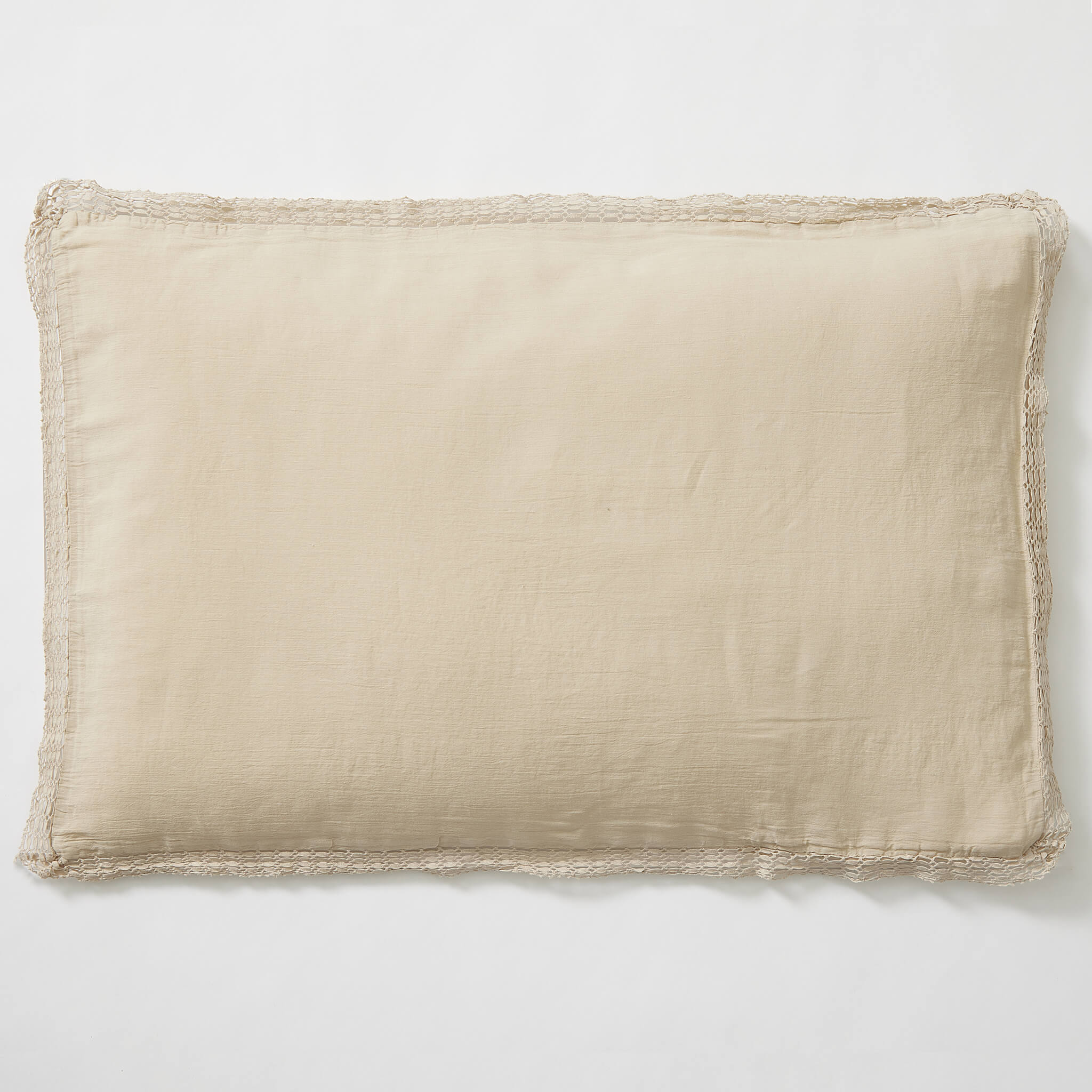 Washed Linen Cotton  Oxford Pillowcase with Lace Edge - Sandstone