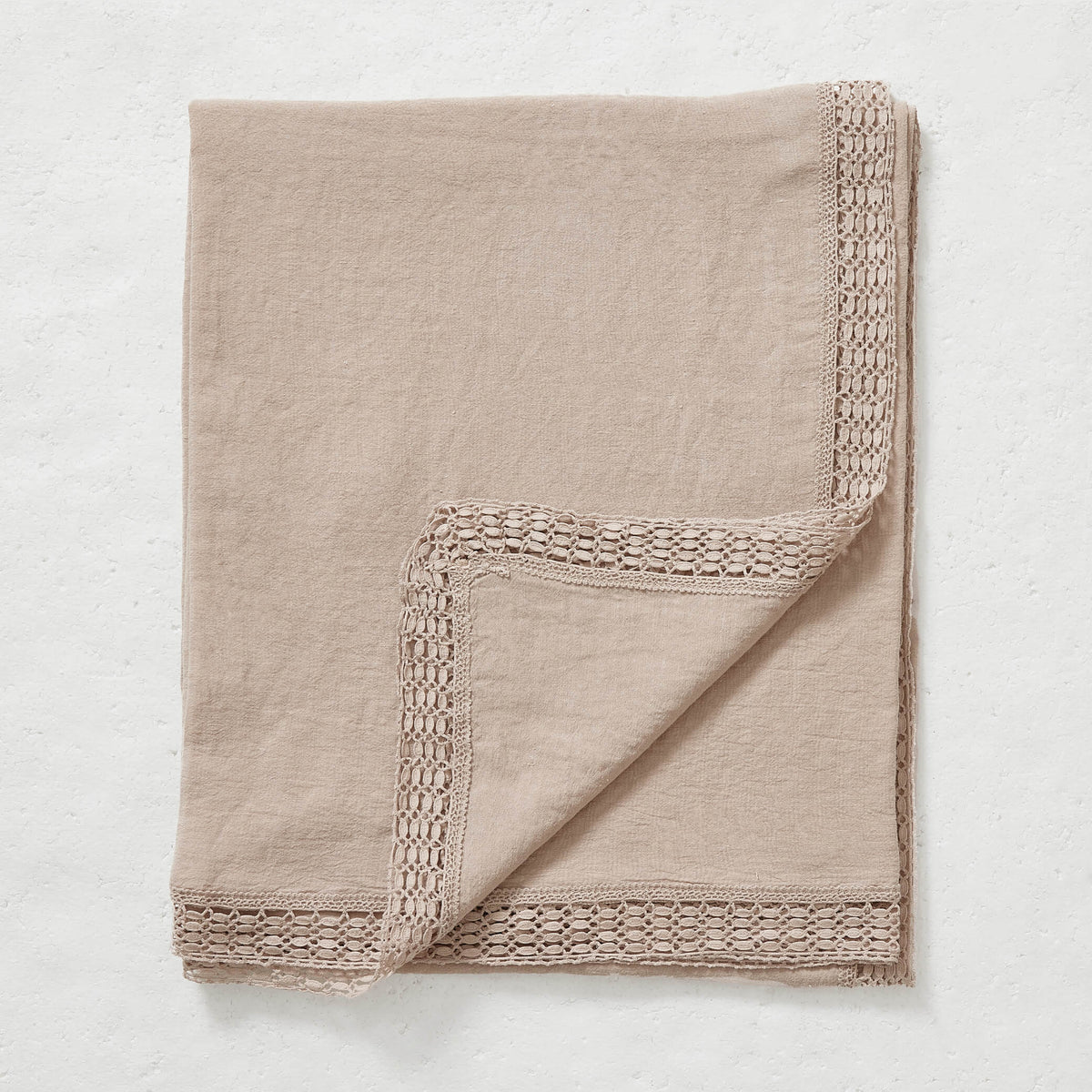 Washed Linen Cotton Tablecloth with Lace edge - Soft Rose