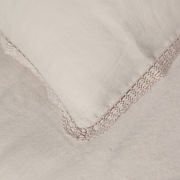 Washed Linen Cotton Duvet Cover with Lace Edge - Soft Shell