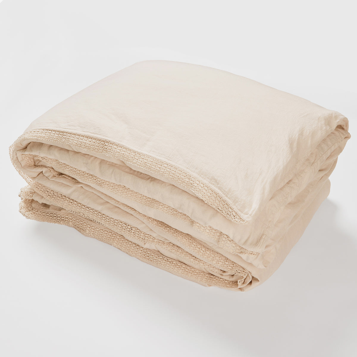 Washed Linen Cotton Duvet Cover with Lace Edge - Soft Shell