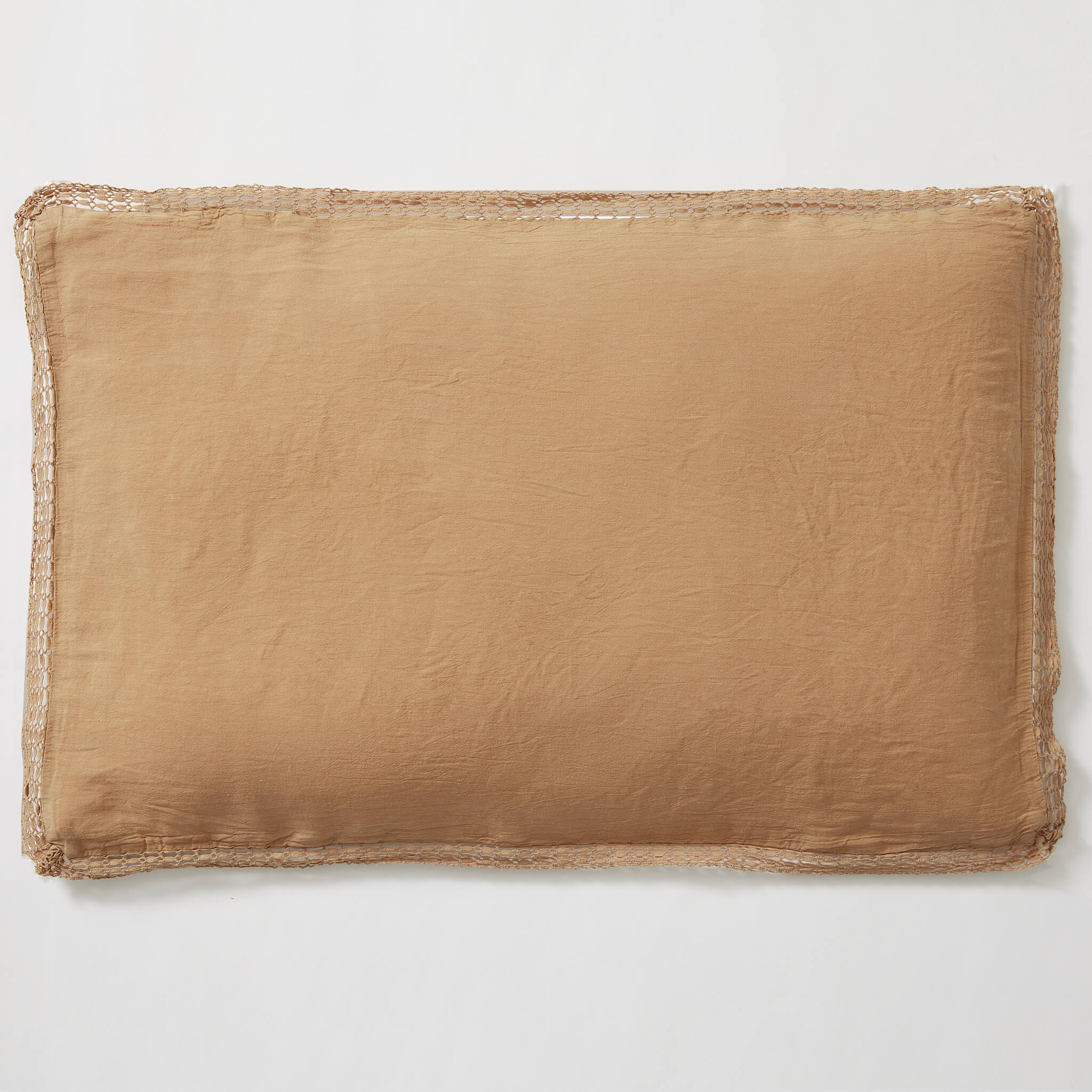 Washed Linen Cotton  Oxford Pillowcase with Lace Edge - Soft Terracotta